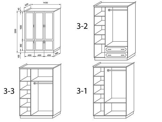 Шкаф №3 (ясень/лдсп), 3 створки 3 (фото)